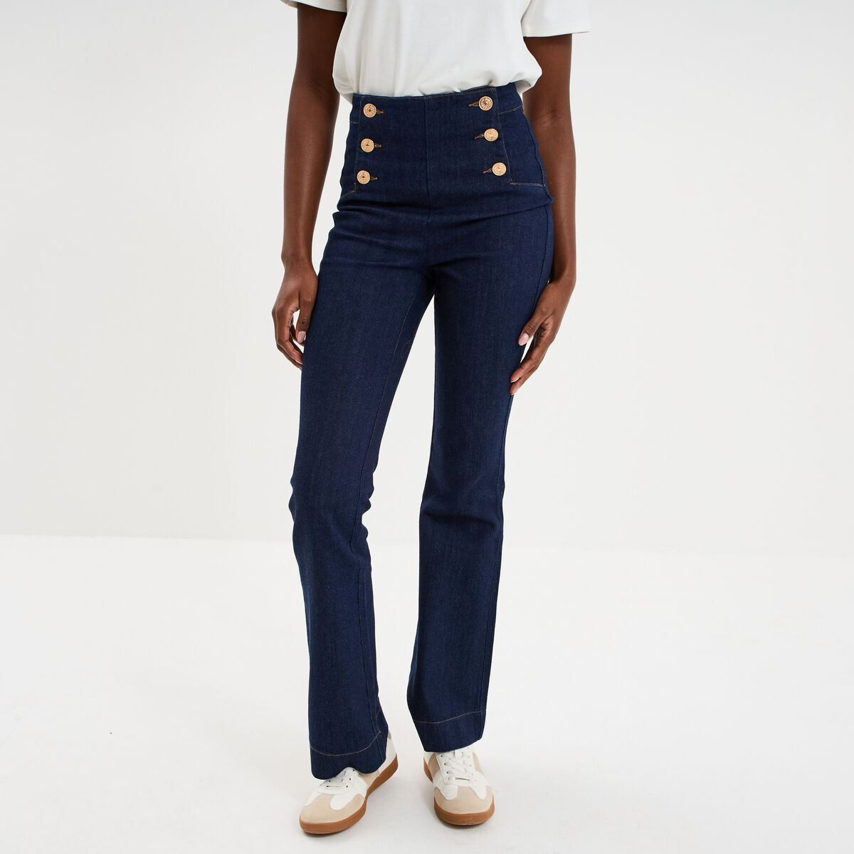 Jean flare &agrave; pont denim brut femme