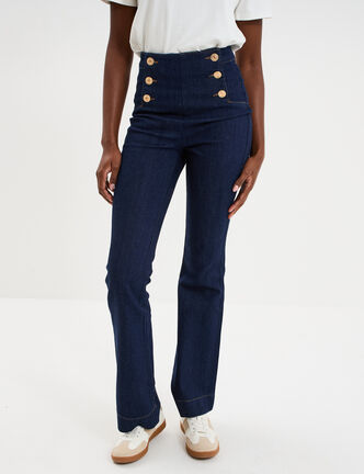 Jean flare &agrave; pont denim brut femme