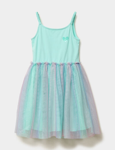 Robe bas tulle bretelles fines vert clair fille