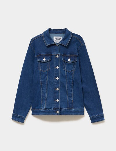 Veste courte en jean boutonn&eacute;e denim stone femme grande taille