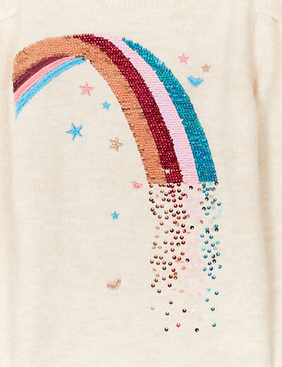 Pull col rond avec sequins beige fille