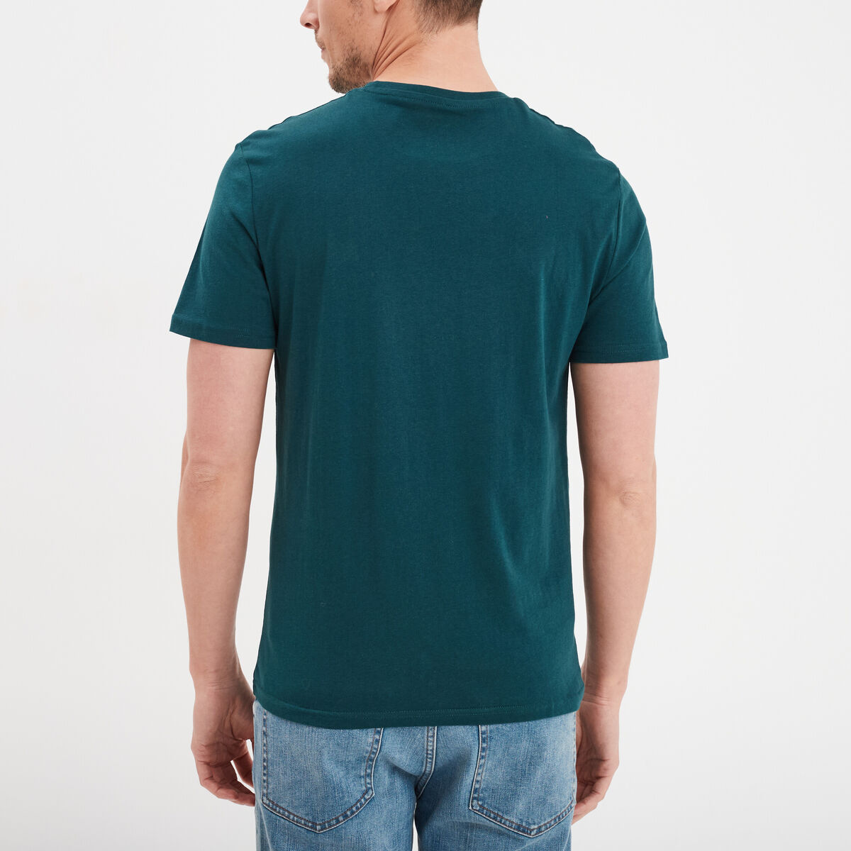 T-shirt droit en coton manches courtes bleu canard homme