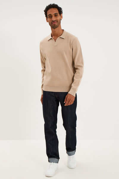 Pull col polo manches longues beige homme
