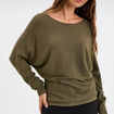 Pull col bateau manches longues vert kaki femme