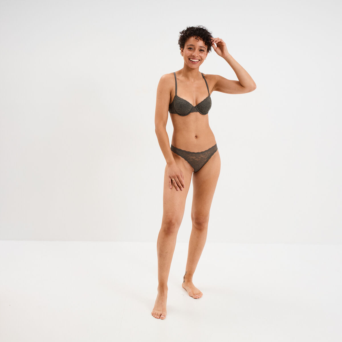 Soutien-gorge corbeille paddé dentelle vert kaki femme