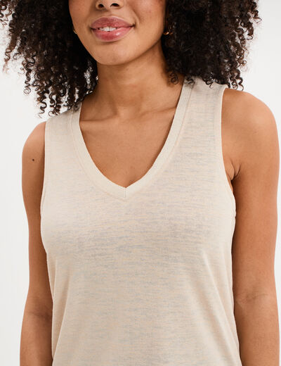 D&eacute;bardeur col en V sans manches beige femme