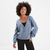Gilet boutonné col en V bleu gris femme