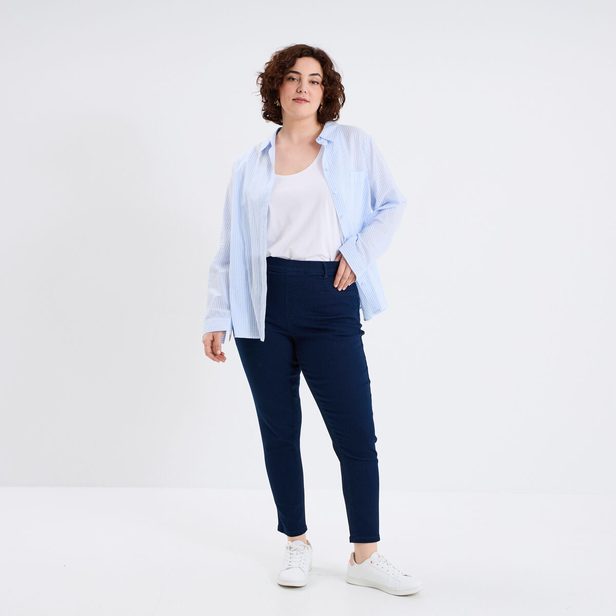 Jegging avec passants taille haute denim blue black femme grande taille