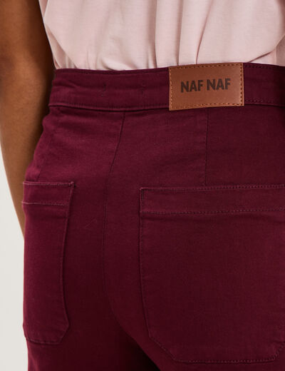 Pantalon wide leg cropped &agrave; boutons violet fonc&eacute; femme