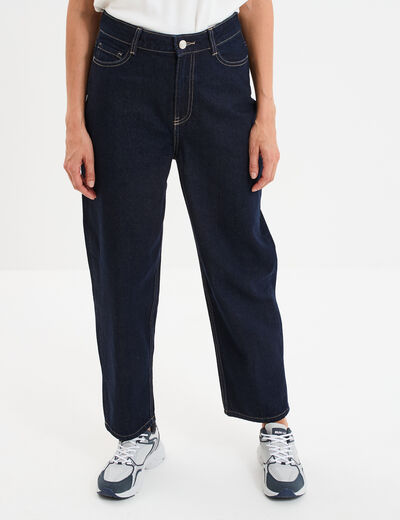 Jean balloon taille haute cropped coton denim brut femme