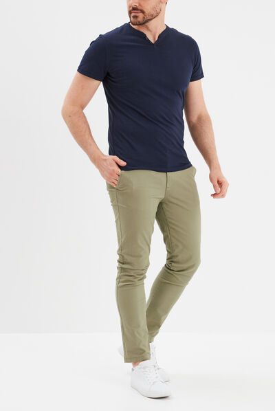 T-shirt manches courtes col tunisien bleu marine homme