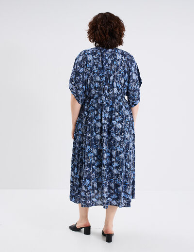 Robe longue taille smockée bleu marine femme grande taille