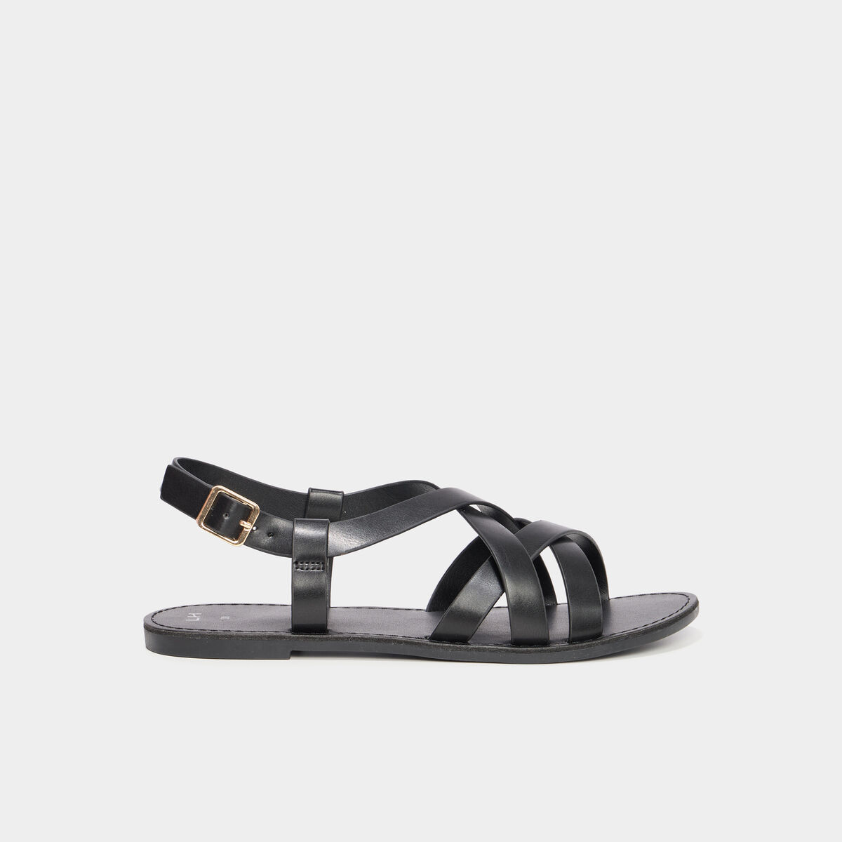 Sandales plates multibrides noir femme