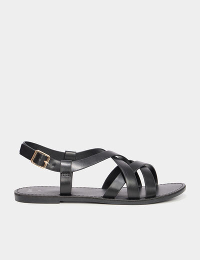 Sandales plates multibrides noir femme