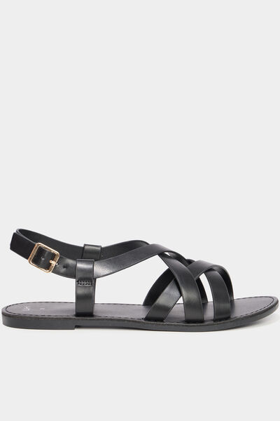 Sandales plates multibrides noir femme