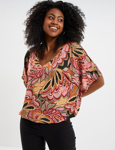 T-shirt manches courtes amples multicolore femme