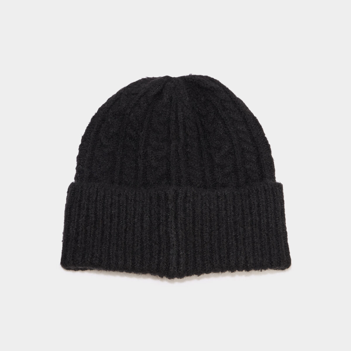 Bonnet tricot&eacute; torsades noir femme