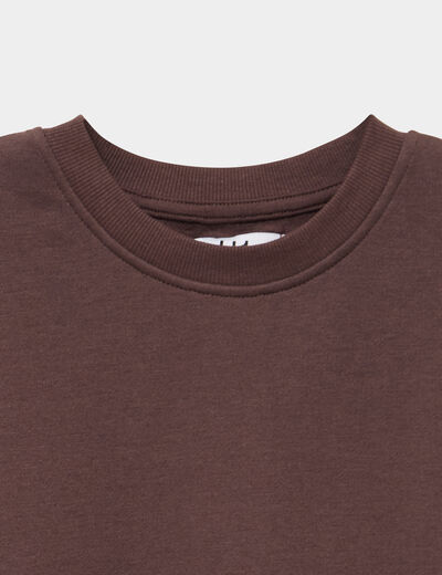 Sweat oversize manches longues col rond marron fonc&eacute; gar&ccedil;on