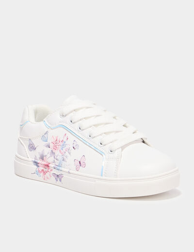 Baskets &agrave; lacets fleurs blanc fille