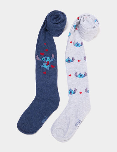 Lot 2 collants opaques Stitch bleu marine fille