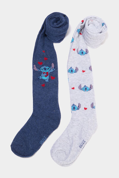 Lot 2 collants opaques Stitch bleu marine fille