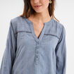 Blouse droite col mao coton bleu gris femme