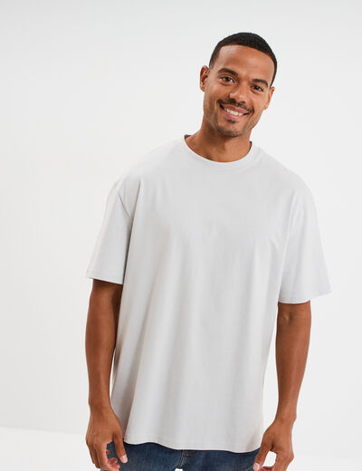 T-shirt col rond coupe relax coton &eacute;pais gris clair homme