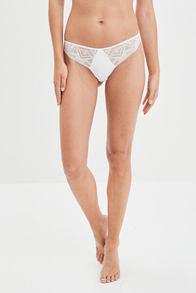 Tanga à dentelle blanc femme