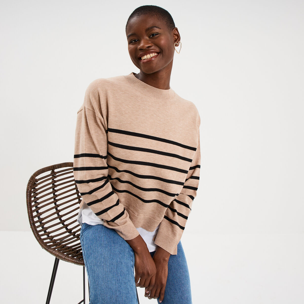 Pull effet 2-en-1 beige clair femme