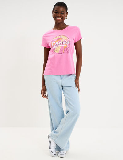 T-shirt manches courtes col rond coton rose femme
