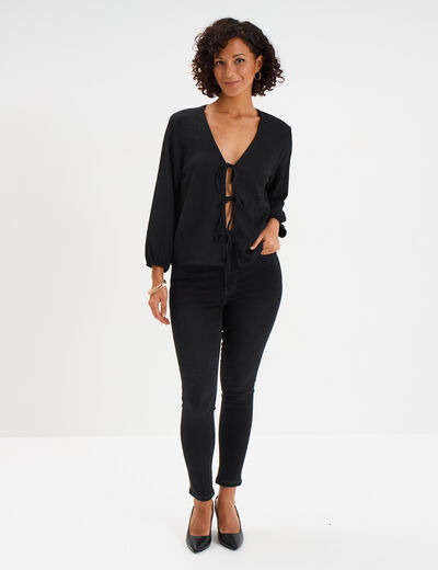 Jeans skinny taille haute cropped denim noir femme