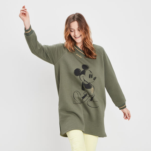 Sweat long Mickey vert kaki femme