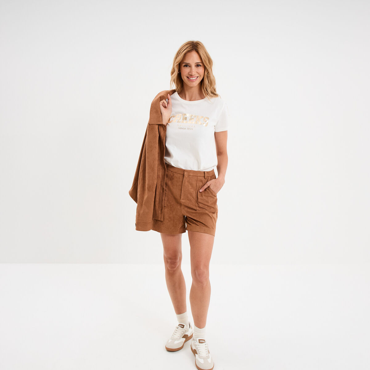 T-shirt col rond manches courtes Creeks blanc femme