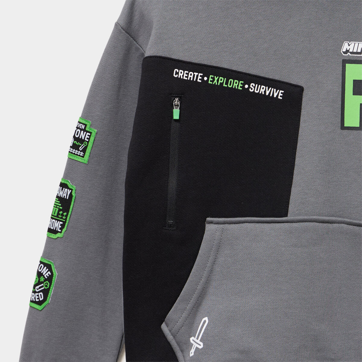 Sweat hoodie 1 poche &agrave; capuche Minecraft gris fonc&eacute; gar&ccedil;on