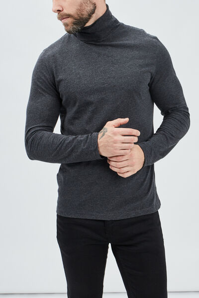 T-shirt col roul&eacute; manches longues gris fonc&eacute; homme