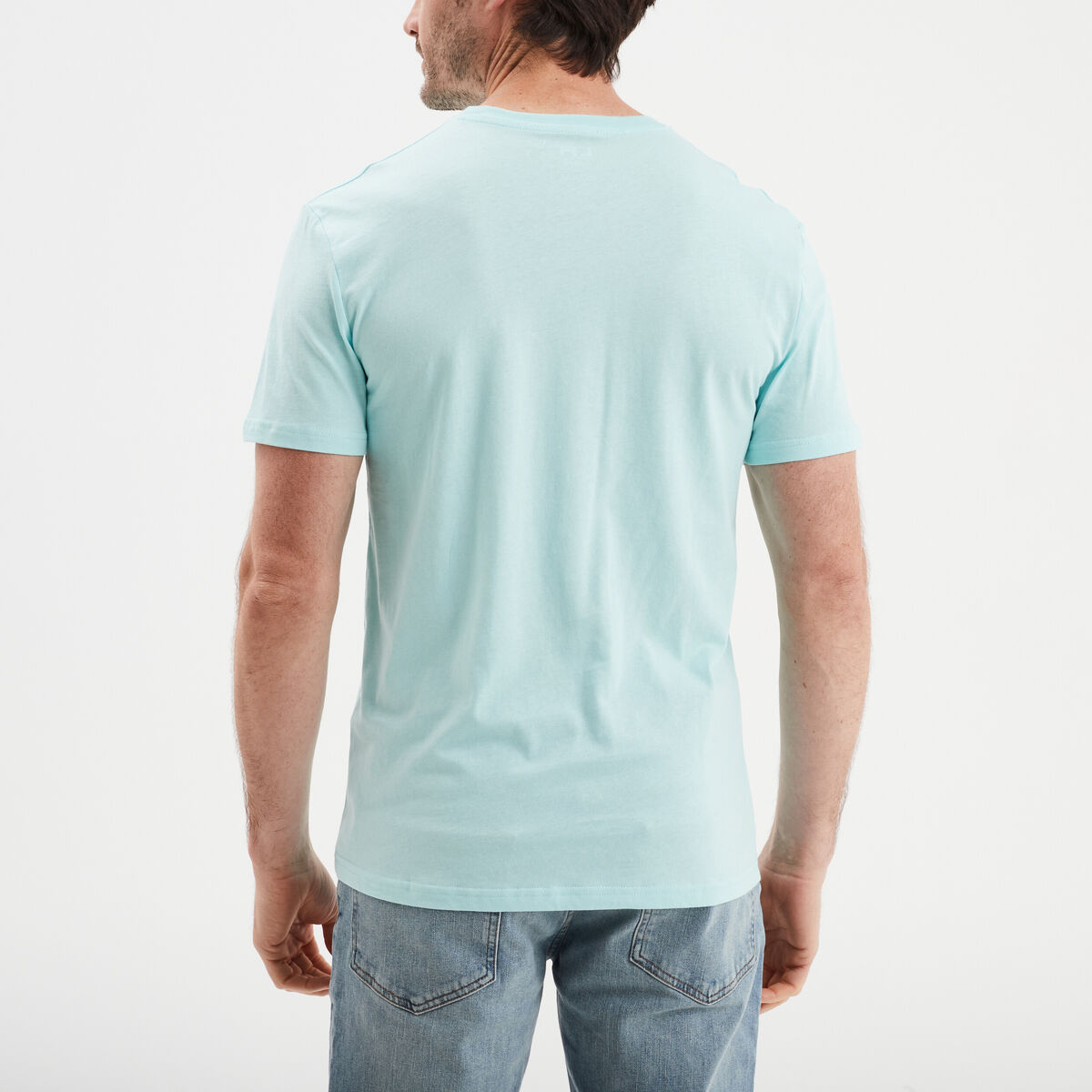 T-shirt droit en coton manches courtes bleu turquoise homme