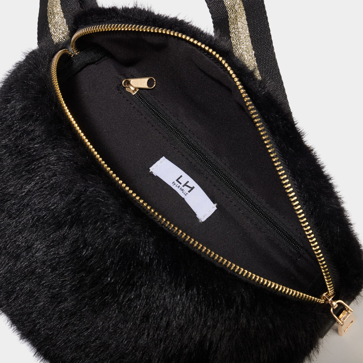 Sac banane fausse fourrure noir femme