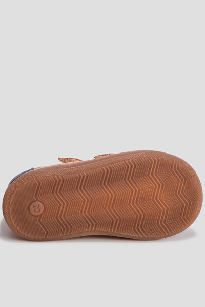 Bottillons en cuir à scratchs camel bébé garçon