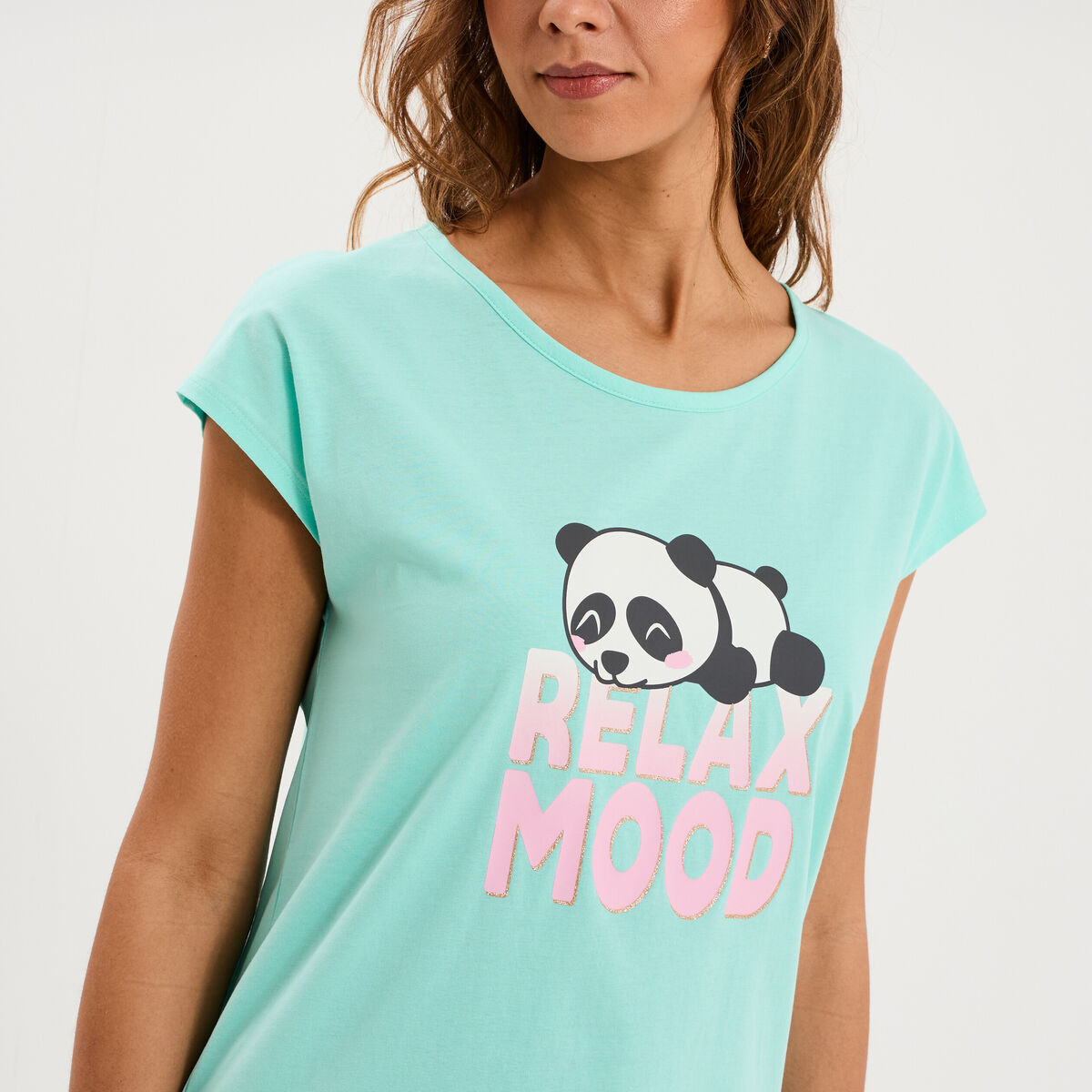 Chemise de nuit courte coton bleu turquoise femme