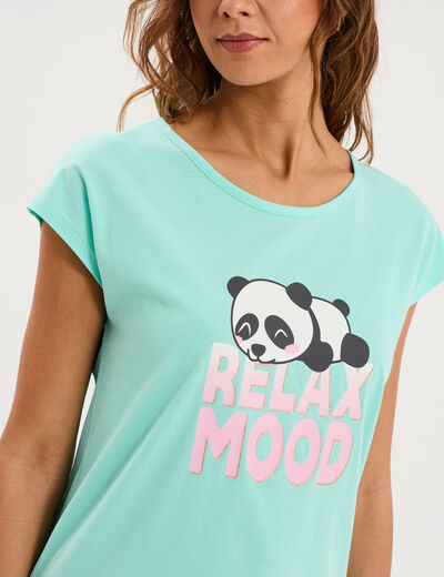 Chemise de nuit courte coton bleu turquoise femme