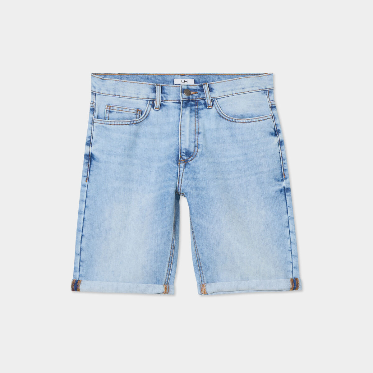Bermuda short droit en jean denim bleach homme