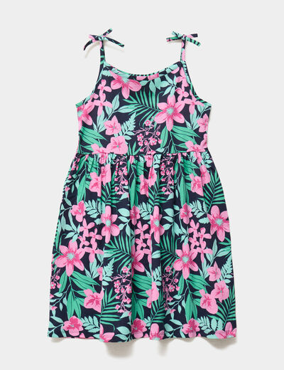 Robe ajust&eacute;e bretelles nou&eacute;es coton bleu marine fille