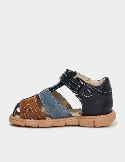 Sandales &agrave; scratchs en cuir bleu b&eacute;b&eacute; gar&ccedil;on