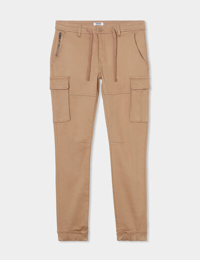 Pantalon cargo slim à coulisse taupe homme