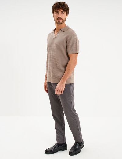 Polo manches courtes textur&eacute; coton marron homme