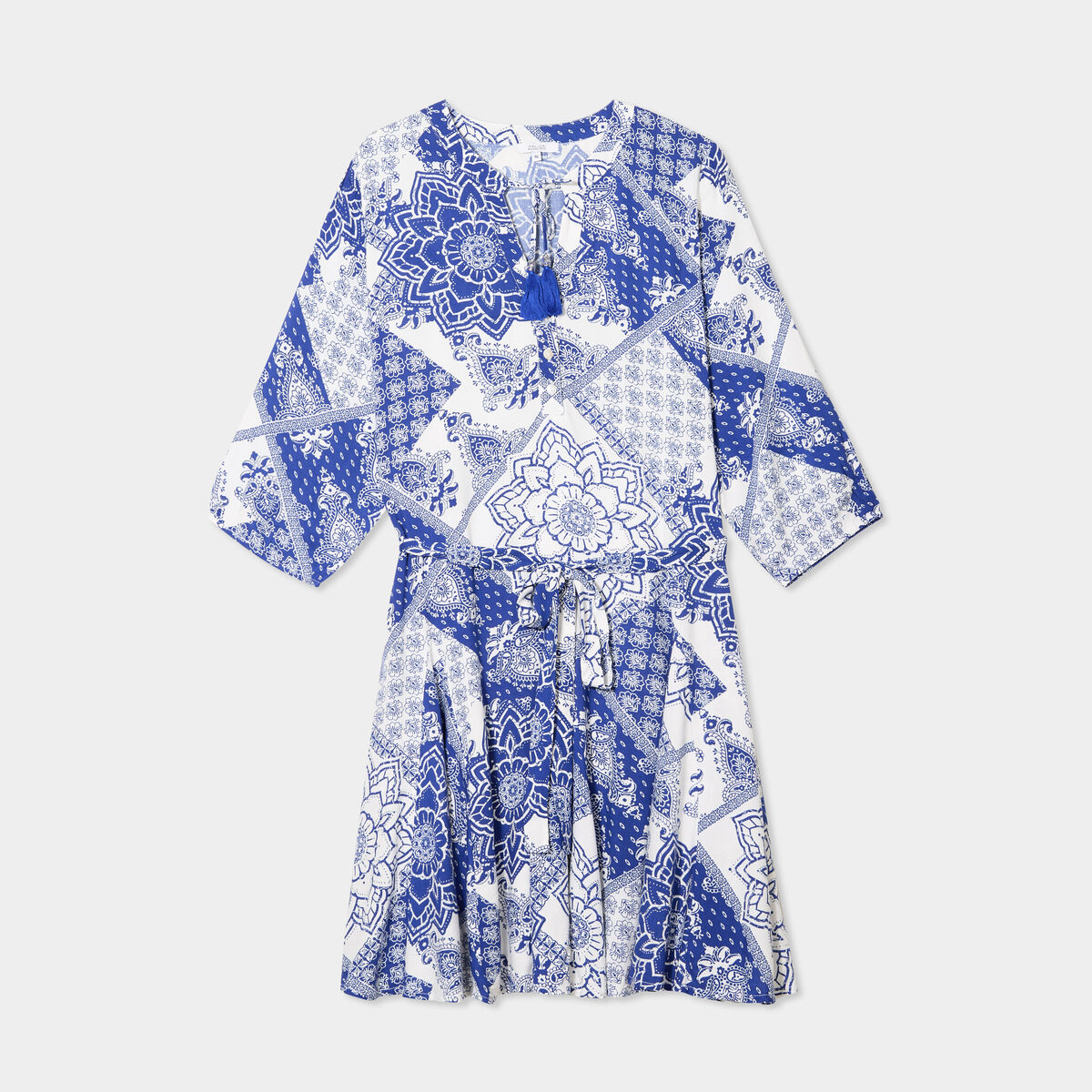 Robe fluide évasée col tunisien bleu femme grande taille