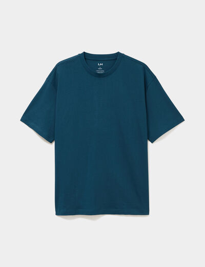 T-shirt col rond coupe relax coton &eacute;pais bleu canard homme