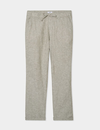 Pantalon chino mélange lin coton vert kaki homme