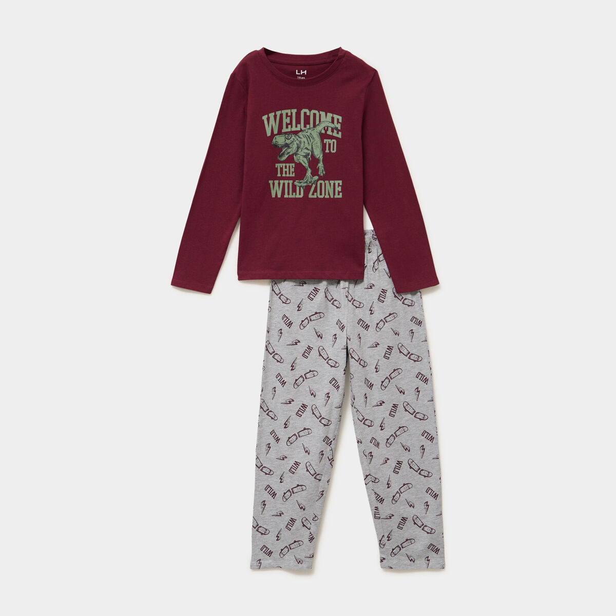 Ensemble pyjama pantalon t-shirt coton bordeaux gar&ccedil;on