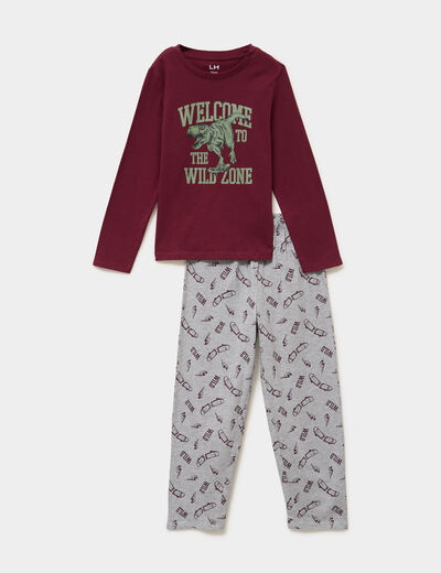 Ensemble pyjama pantalon t-shirt coton bordeaux gar&ccedil;on